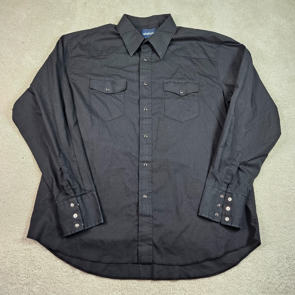 Wrangler XL Black Western Pearl Snap Shirt Cowboy Rodeo 90s Y2K Vintage Style